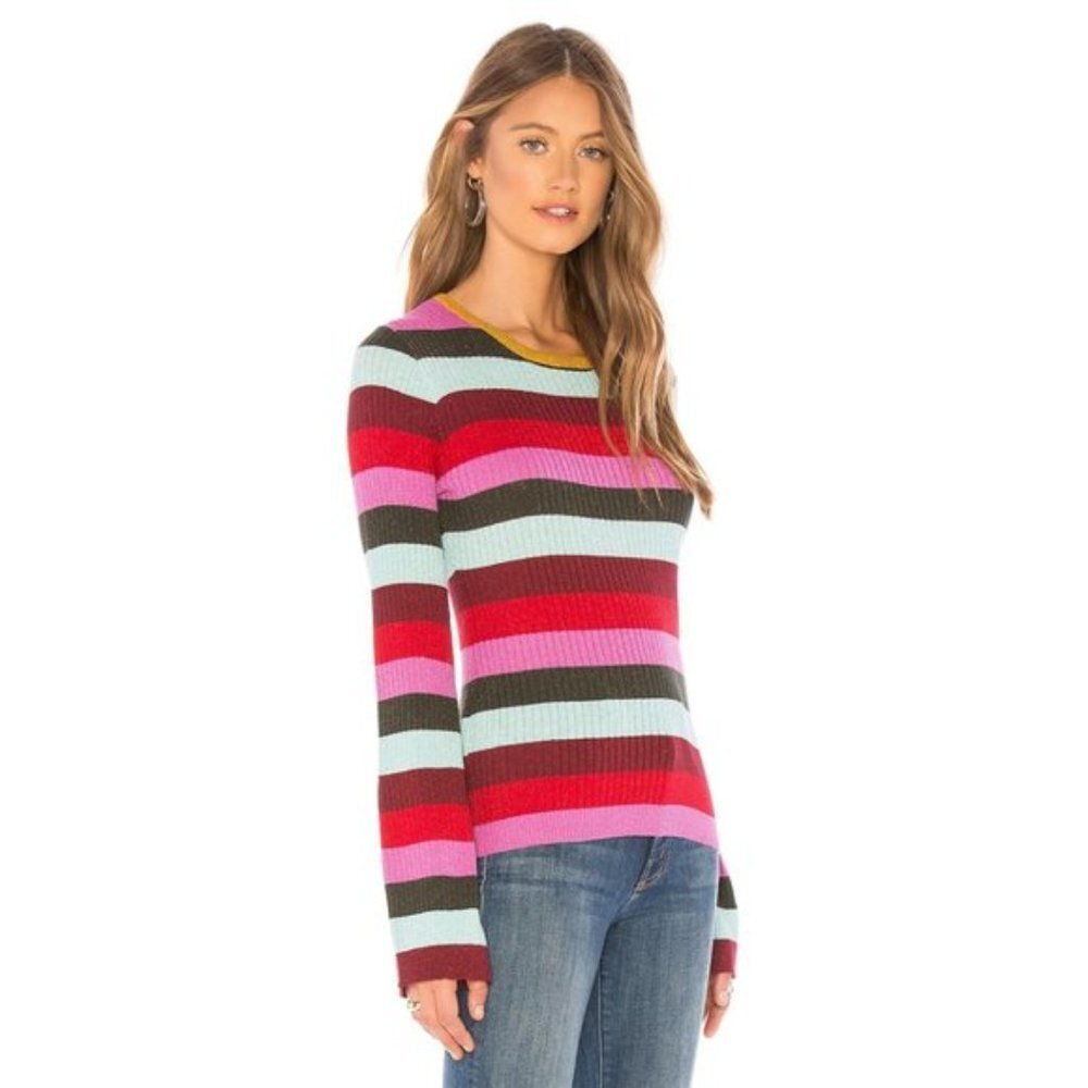 NEW BlankNYC Metallic Color Striped Bell Sweater Size Small (S)
